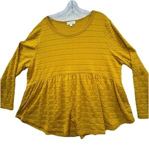 Dark Yellow Empire Waist Babydoll Style Long Sleeve Blouse Top‎ Plus Size 3X